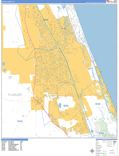 Palm Coast City Wall Map Basic Style